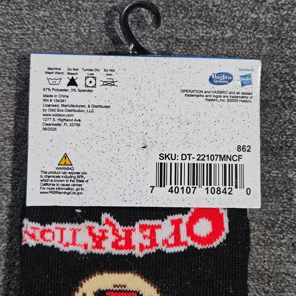 Hasbro Gaming‎ Operation Board Game Crew Socks Mens Size 6-12 Black